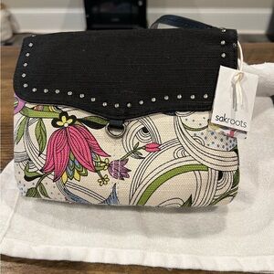 Sakroots Black and Floral Crossbody Bag